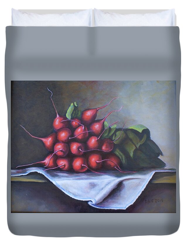 Acrylic Duvet Cover featuring the painting Radishes From The Garden by Theresa Cangelosi