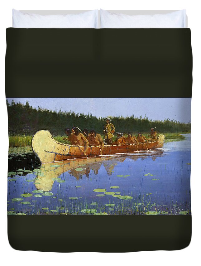 Frederic Remington Duvet Cover featuring the painting Radisson and Groseilliers by Frederic Remington