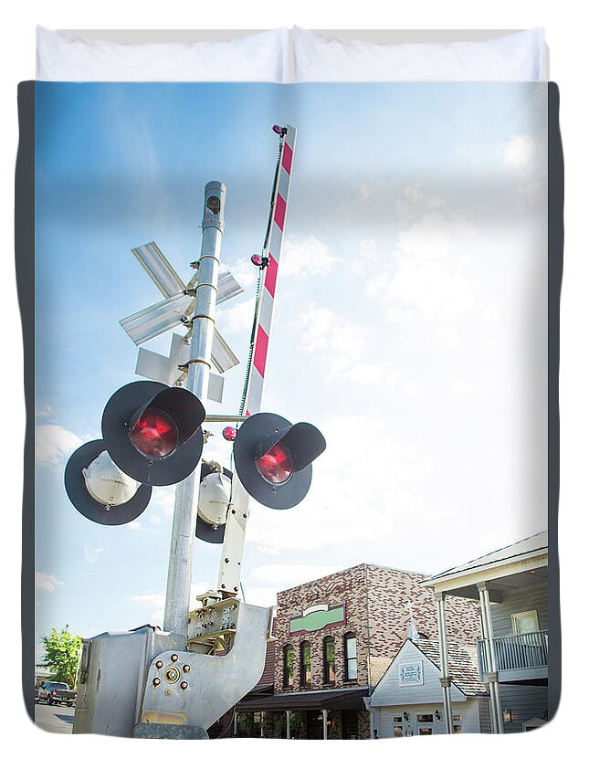 Color Duvet Cover featuring the photograph Railroad Lights in Old Town Helena by Parker Cunningham