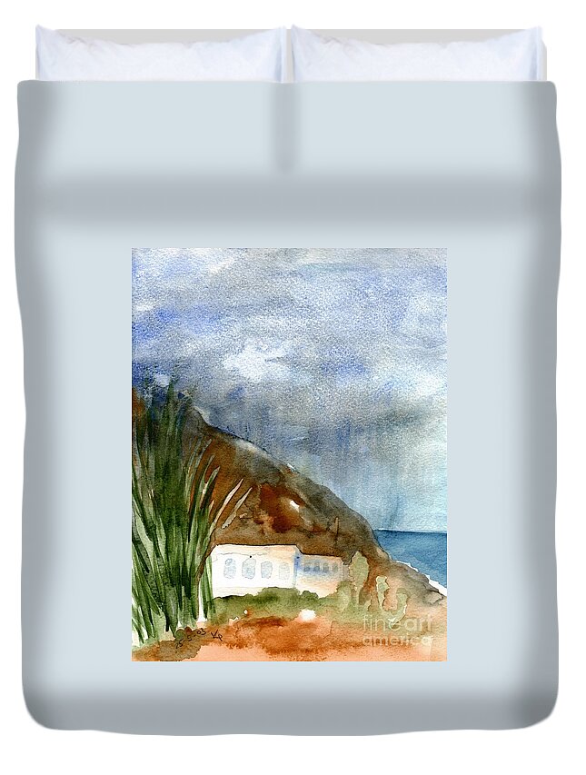 House Duvet Cover featuring the painting Rain and sun by Karina Plachetka