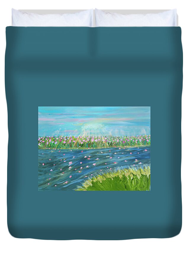 Landscape Duvet Cover featuring the painting Rain and Shine by Sara Credito