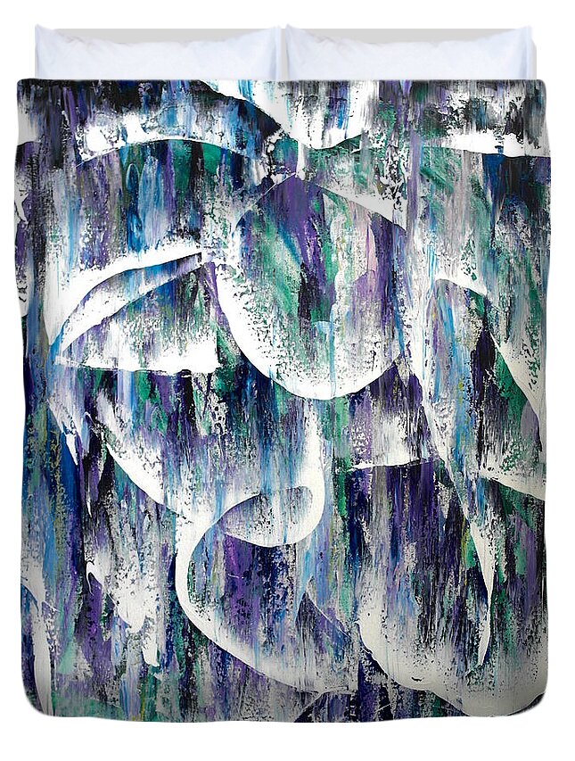 Abstract Duvet Cover featuring the painting Rain Dance by Wayne Cantrell