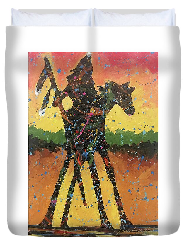 Colorful Indian Art Duvet Cover featuring the painting Rain Forest Rider by Lance Headlee