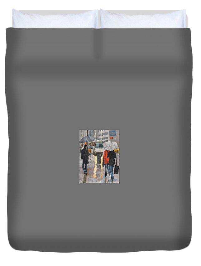 Rain Duvet Cover featuring the painting Rain in midtown by Tate Hamilton