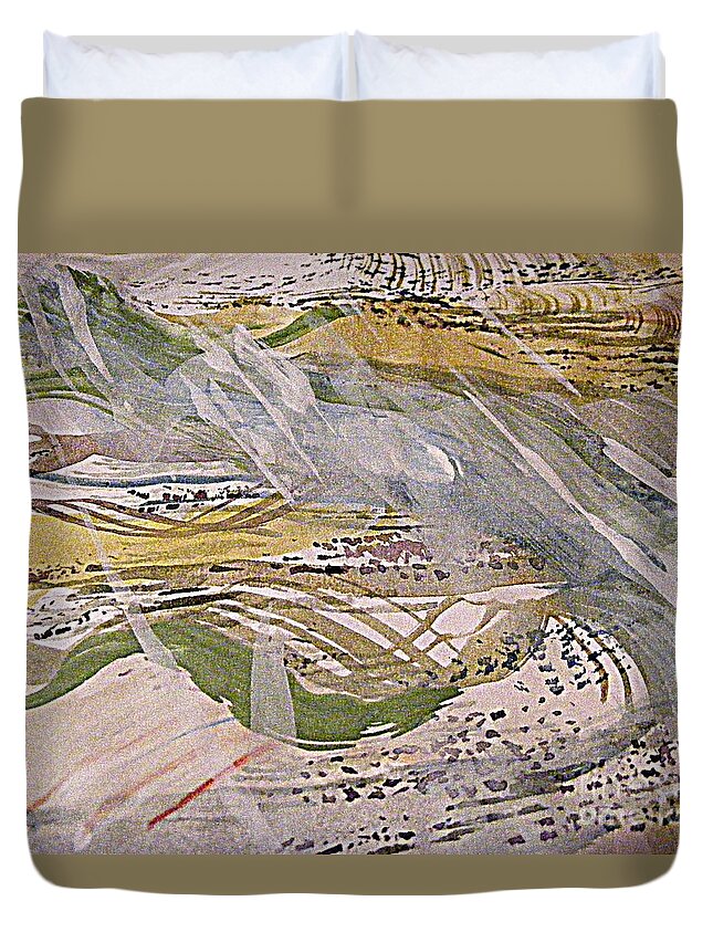 Watercolor And Gouache Abstract Landscape Painting Duvet Cover featuring the painting Rain in the Valley by Nancy Kane Chapman