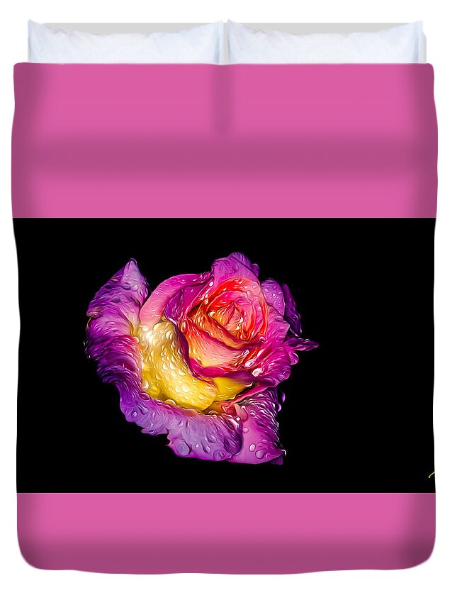 Plants Duvet Cover featuring the photograph Rain-melted Rose by Rikk Flohr