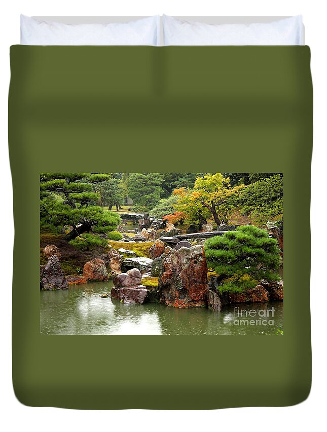 Japan Duvet Cover featuring the photograph Rain on Kyoto Garden by Carol Groenen