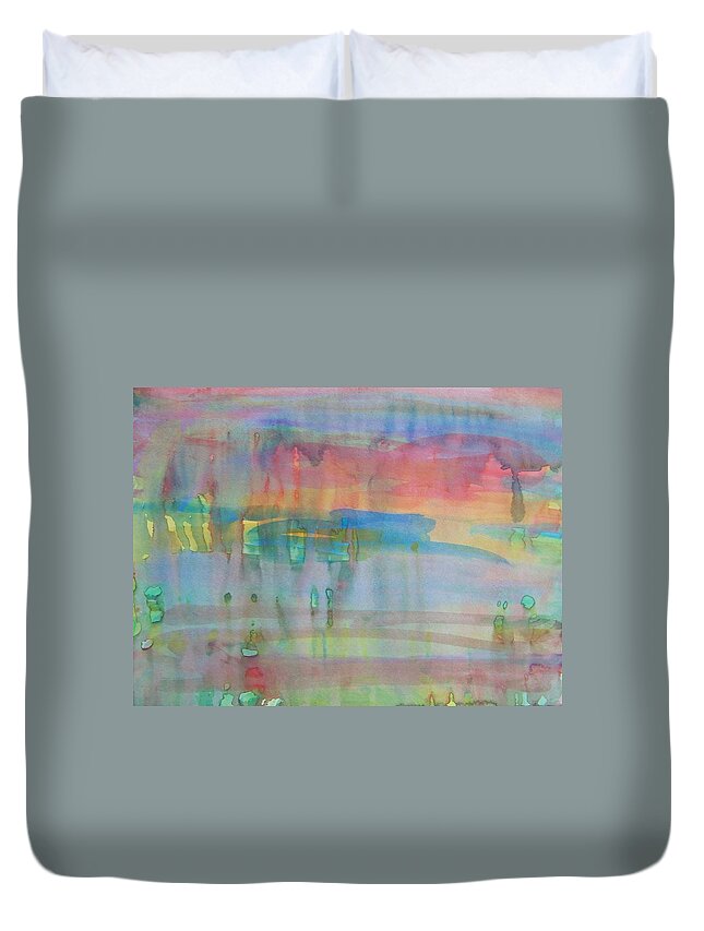 Abstract Duvet Cover featuring the painting Rain on the Mesa by Judith Redman