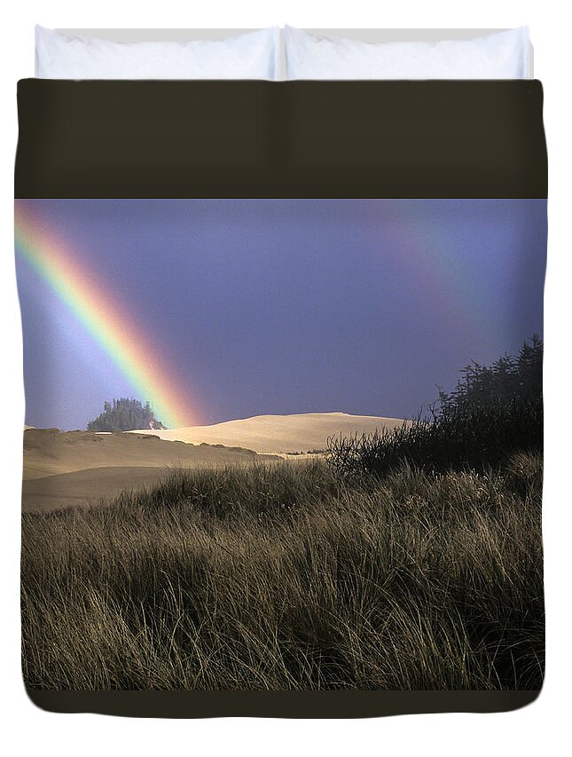 Coast Duvet Cover featuring the photograph Rainbow and Dunes by Robert Potts