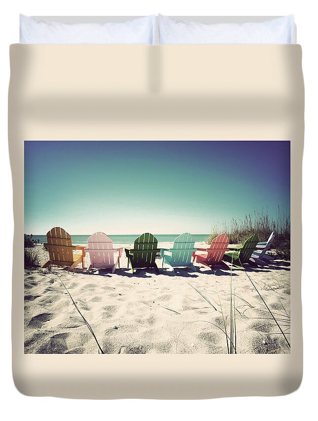 Florida Duvet Cover featuring the photograph Rainbow Beach-Vintage by Chris Andruskiewicz