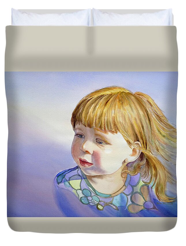 Girl Portrait Duvet Cover featuring the painting Rainbow Breeze Girl Portrait by Irina Sztukowski