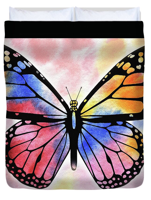 Rainbow Butterfly Duvet Cover featuring the painting Rainbow Butterfly by Irina Sztukowski