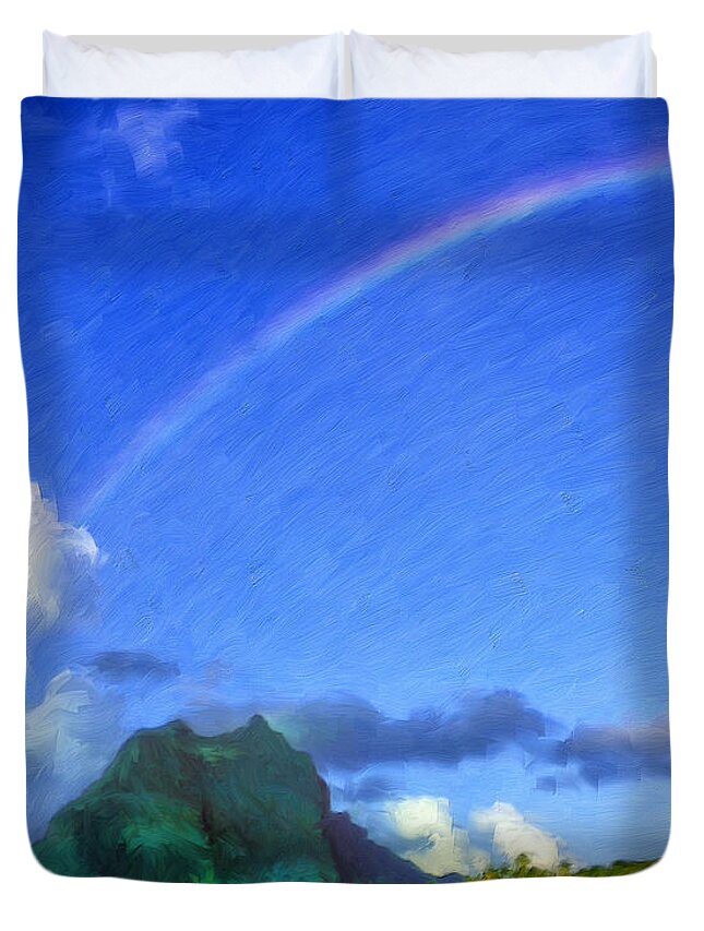 Rainbow Duvet Cover featuring the painting Rainbow Over Bora Bora by Dominic Piperata