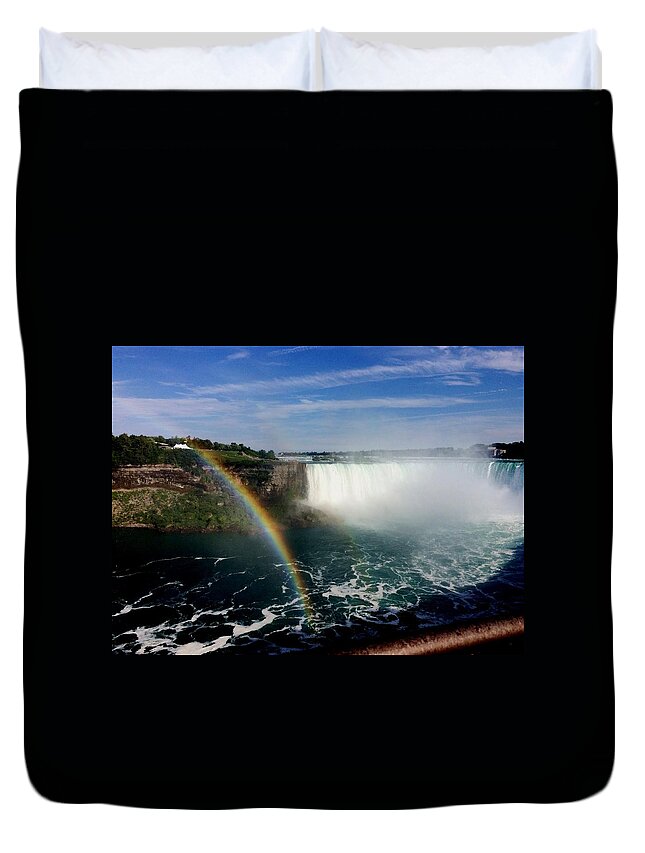 Rainbow Duvet Cover featuring the photograph Rainbow over Horseshoe Falls by Charlene Reinauer