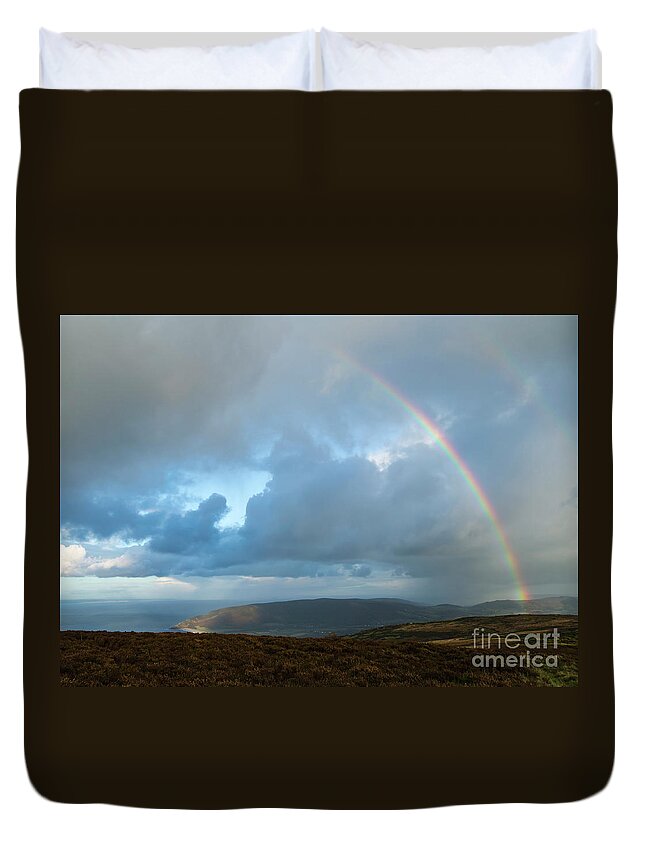 Rainbow Duvet Cover featuring the photograph Rainbow over Porlock Hill by Andy Myatt