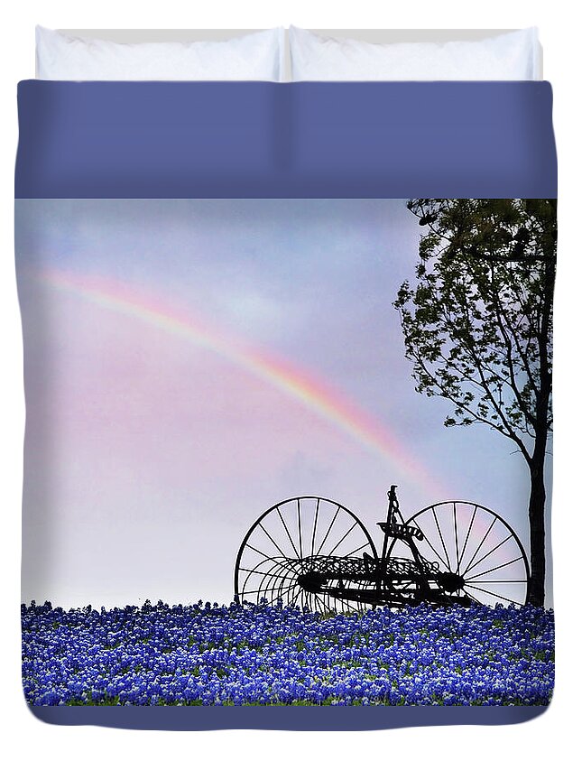 Agriculture Duvet Cover featuring the photograph Rainbow Over Texas Bluebonnets by David and Carol Kelly