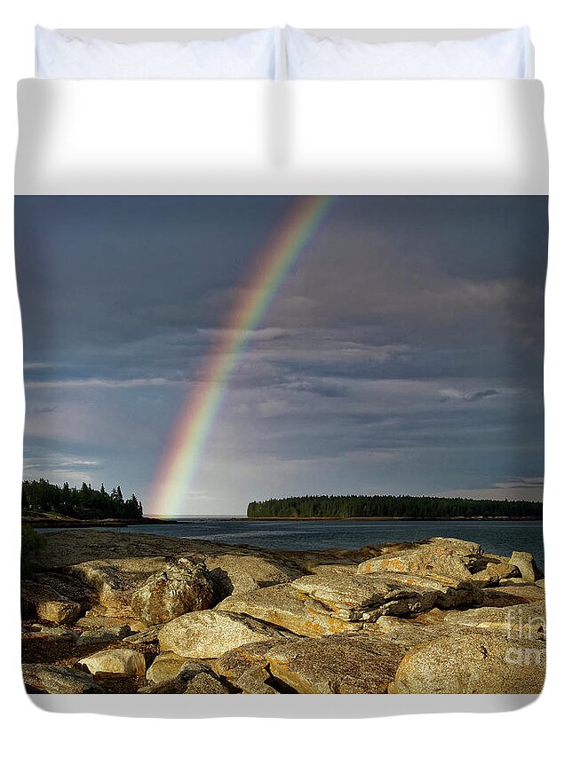 Rainbow Duvet Cover featuring the photograph Rainbow, Owls Head, Maine by Kevin Shields