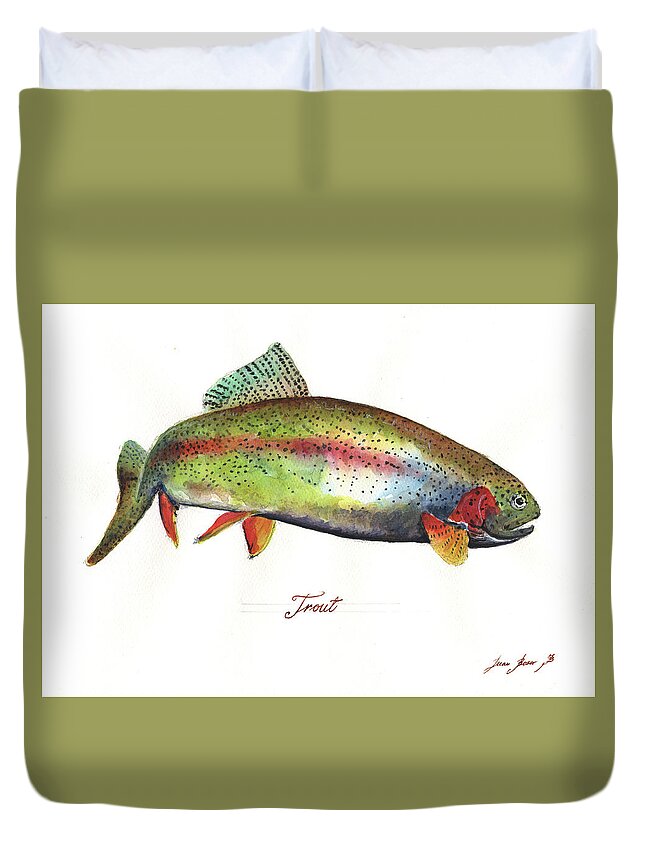 Rainbow Trout Duvet Cover featuring the painting Rainbow trout by Juan Bosco