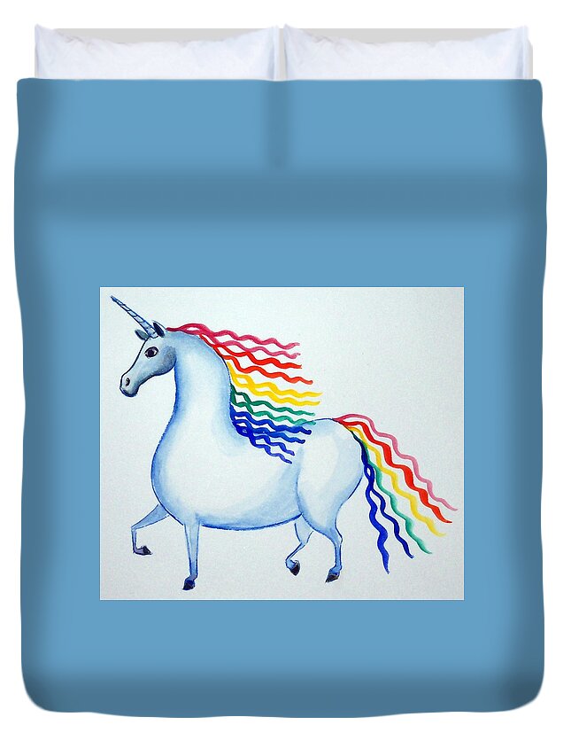 Unicorn Duvet Cover featuring the painting Rainbow Unicorn by Debbie Criswell