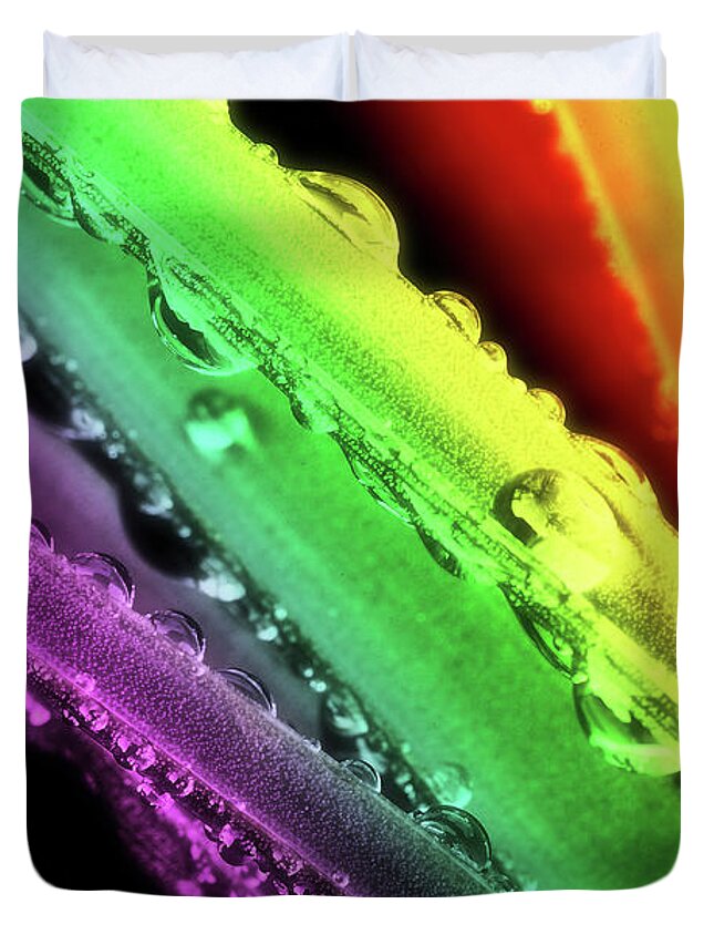 Abstract Duvet Cover featuring the photograph Rainbow Water Drops on Leaves by John Williams