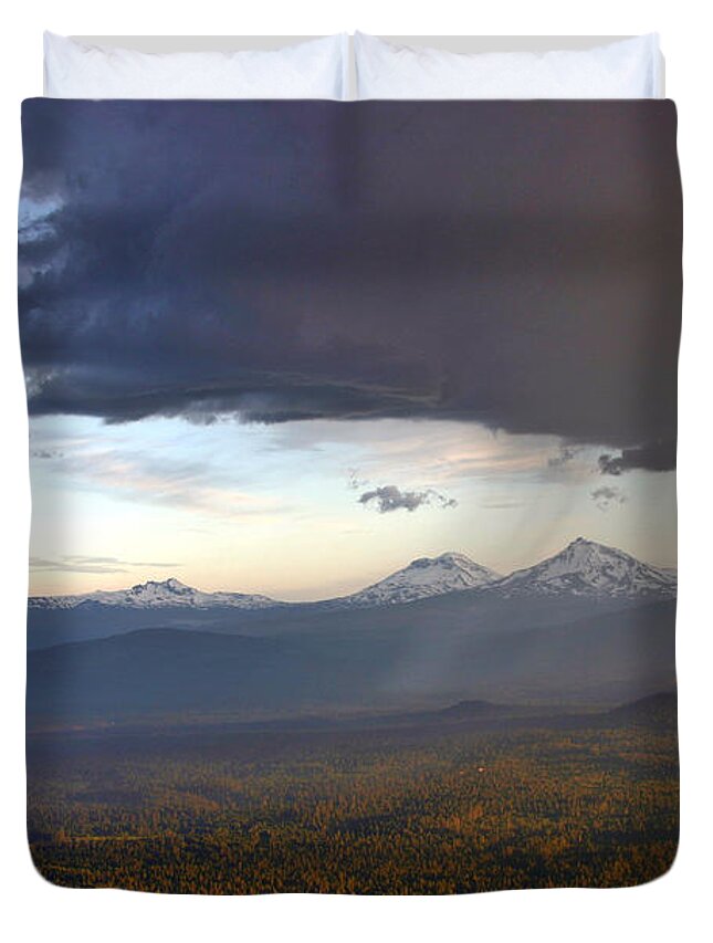 Oregon Duvet Cover featuring the photograph Raining Sisters by Scott Mahon