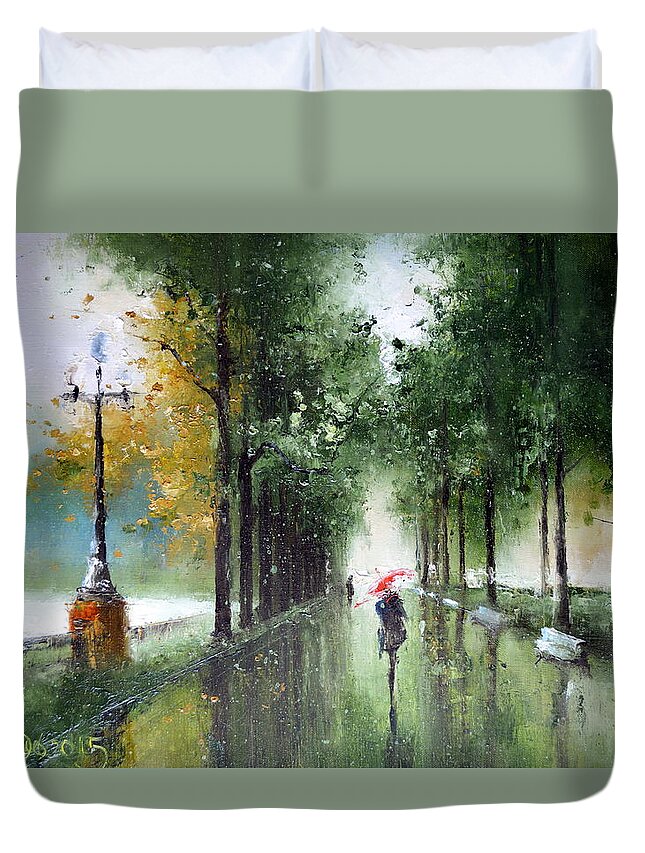 Russian Artists New Wave Duvet Cover featuring the painting Rainy Autumn by Igor Medvedev