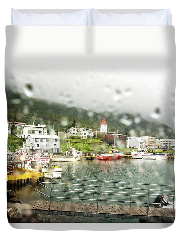 Iceland Duvet Cover featuring the photograph Rainy Day In Siglufjorour by Tom Singleton