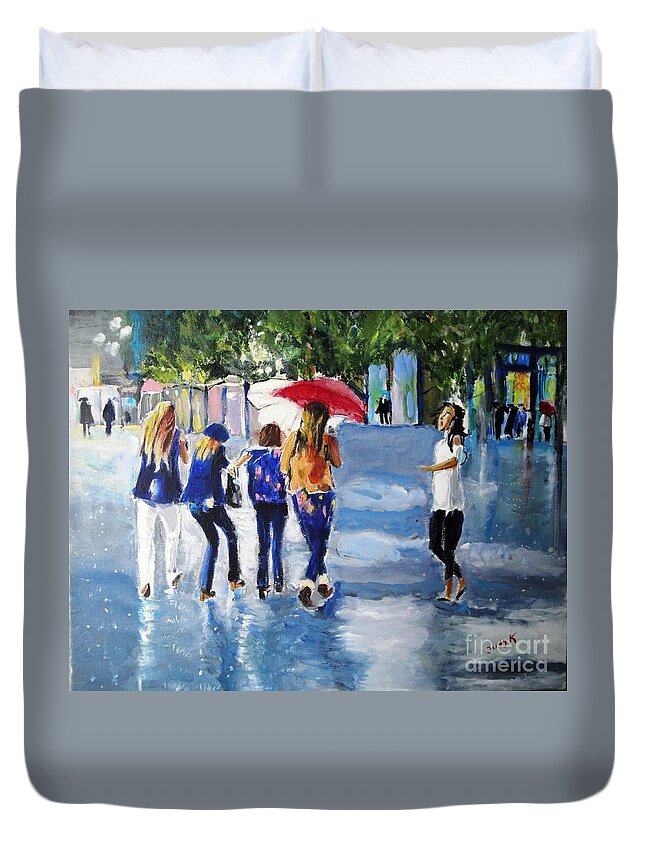 Rain Duvet Cover featuring the painting Rainy Days and Mondays by Judy Kay