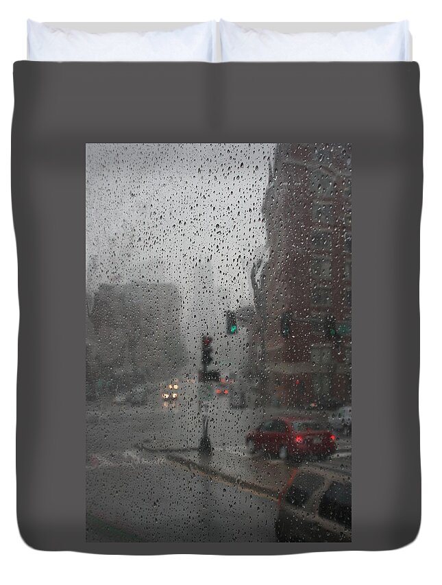 Cityscape Duvet Cover featuring the photograph Rainy Days in Boston by Julie Lueders 