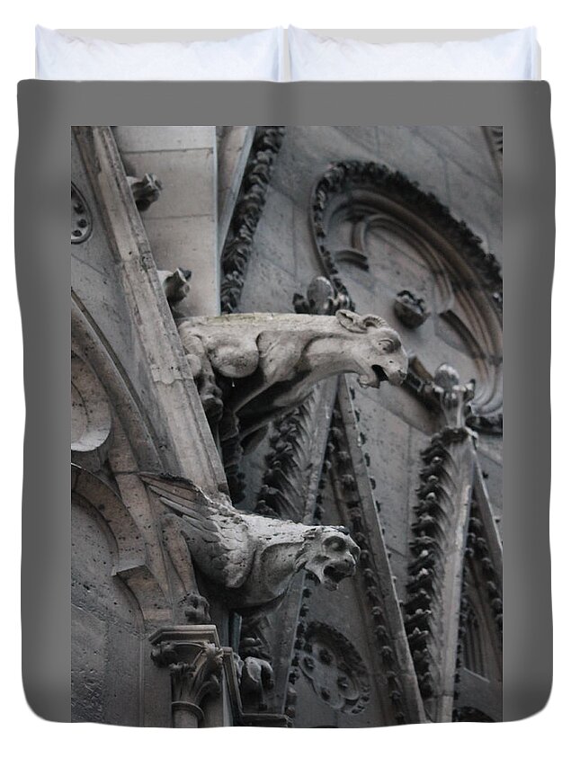 Ram Griffon Duvet Cover featuring the photograph Ram and Eagle Griffon Notre Dame by Christopher J Kirby