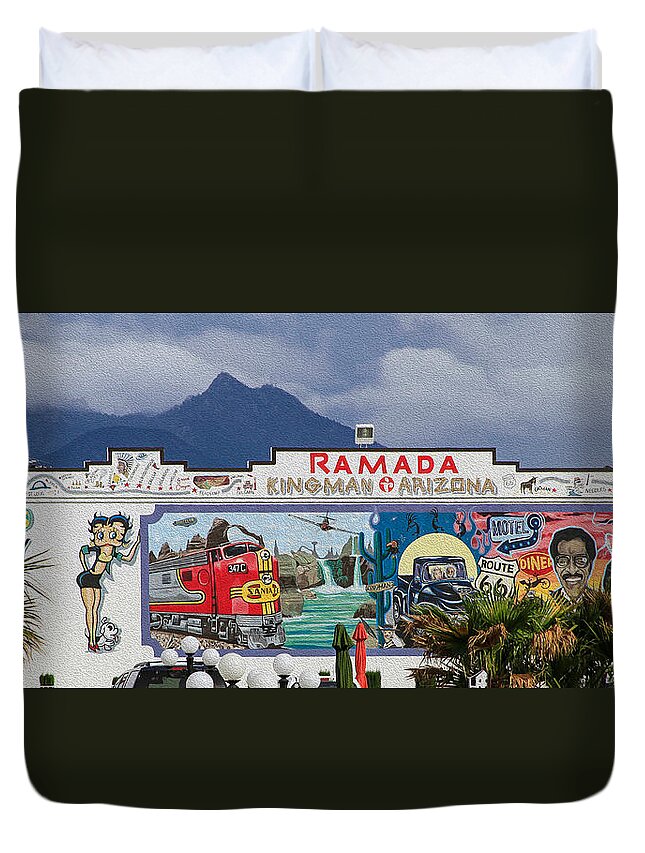 Bonnie Follett Duvet Cover featuring the photograph Ramada Kingman Arizona by Bonnie Follett
