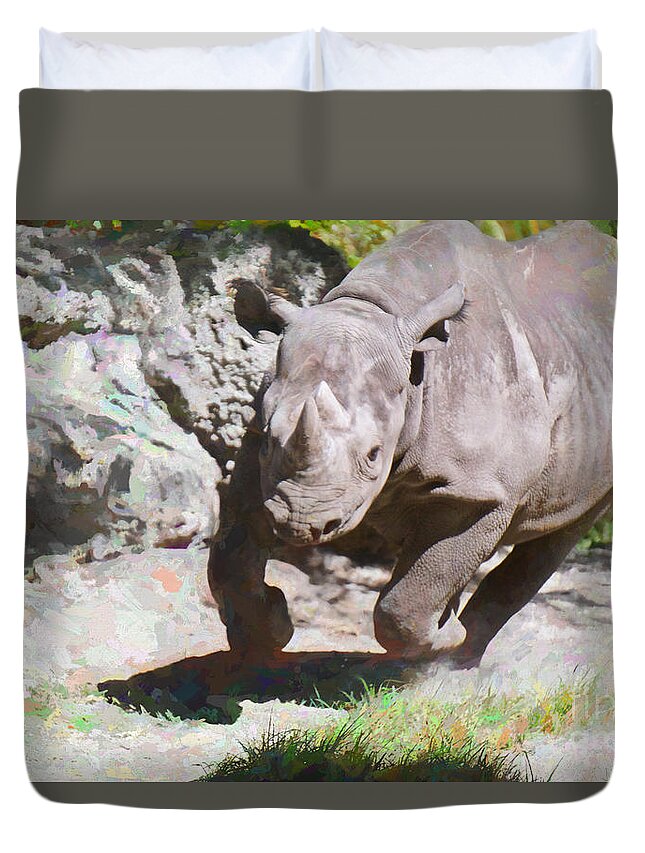 Animals Duvet Cover featuring the painting Rampage by Judy Kay