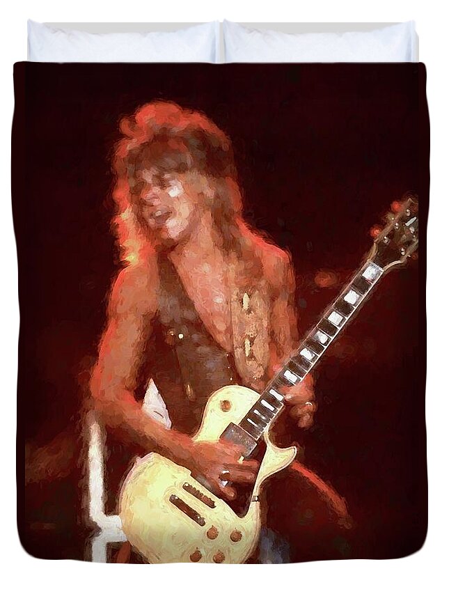 Performing Duvet Cover featuring the painting Randy Rhoads Classic Oil Painting Enlargements by Concert Photos