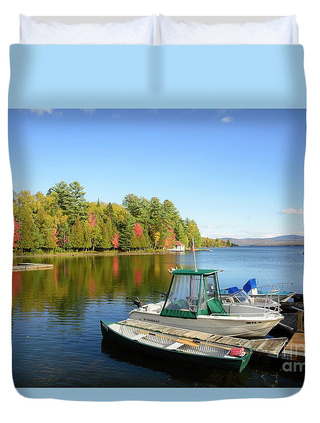 Maine Duvet Cover featuring the photograph Rangeley Lake Boats by Alana Ranney