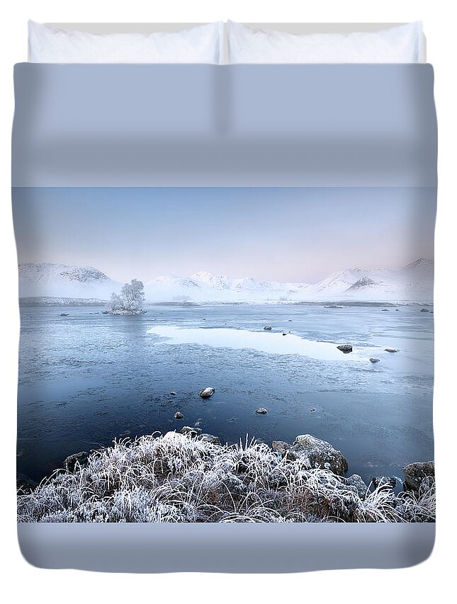 Black Mount Duvet Cover featuring the photograph Black Mount Misty Winter Sunrise by Grant Glendinning