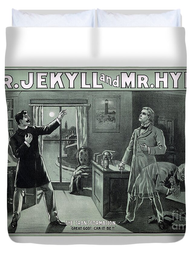 Jekyll Duvet Cover featuring the painting Rare Dr. Jekyll and Mr. Hyde Transformation Poster by Vintage Treasure