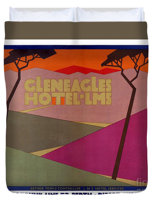 Vintage Duvet Cover featuring the painting Rare Gleneagles Vintage Travel Poster Restored by Vintage Treasure