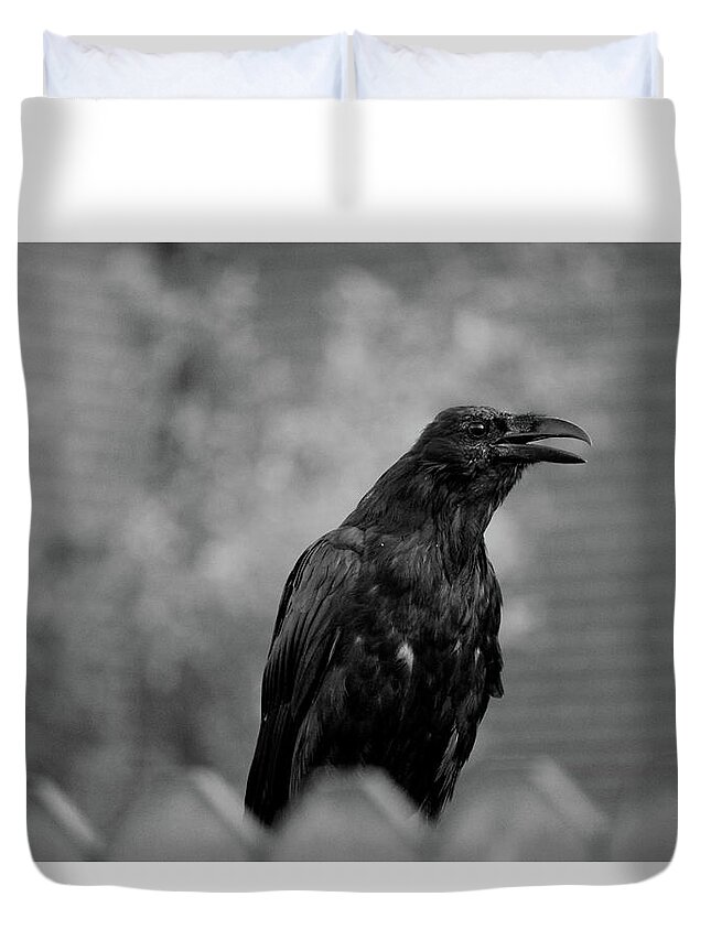 Bird Duvet Cover featuring the photograph Raven by Trent Mallett