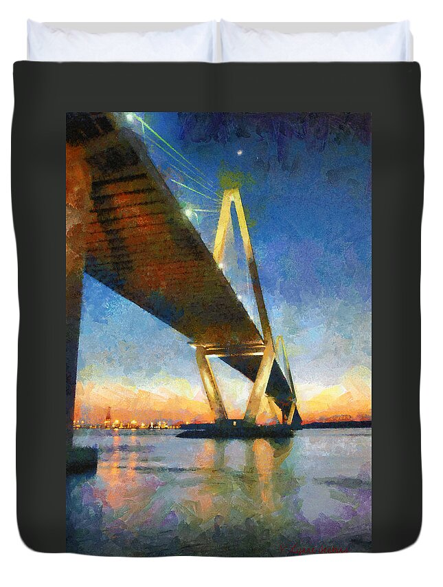 Charleston Duvet Cover featuring the painting Ravenel Bridge by Lynne Jenkins