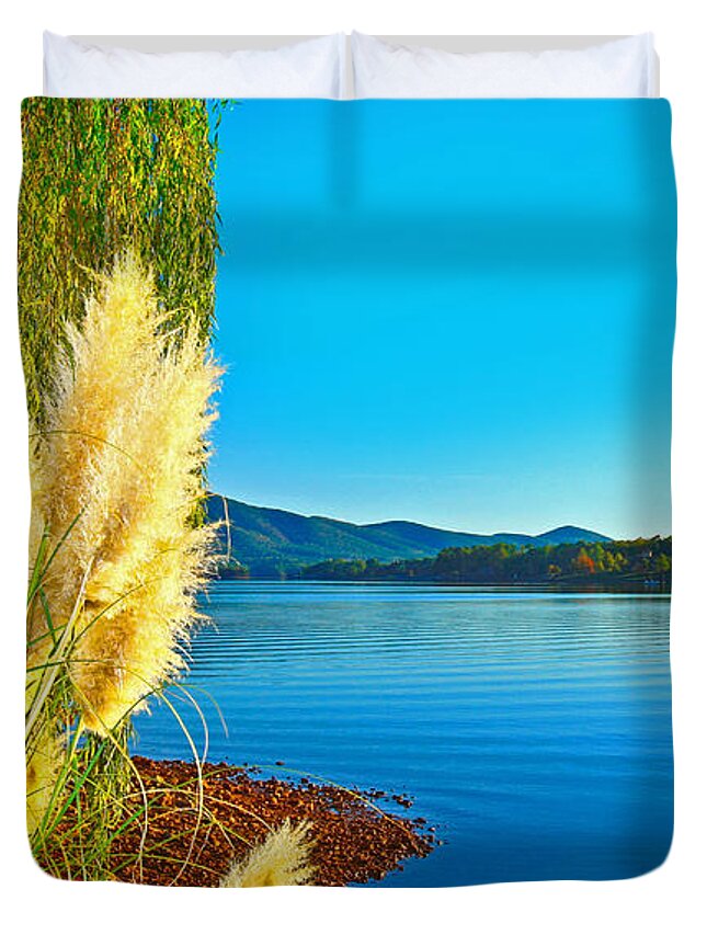 Ravenna Grass Duvet Cover featuring the photograph Ravenna Grass Smith Mountain Lake by The James Roney Collection