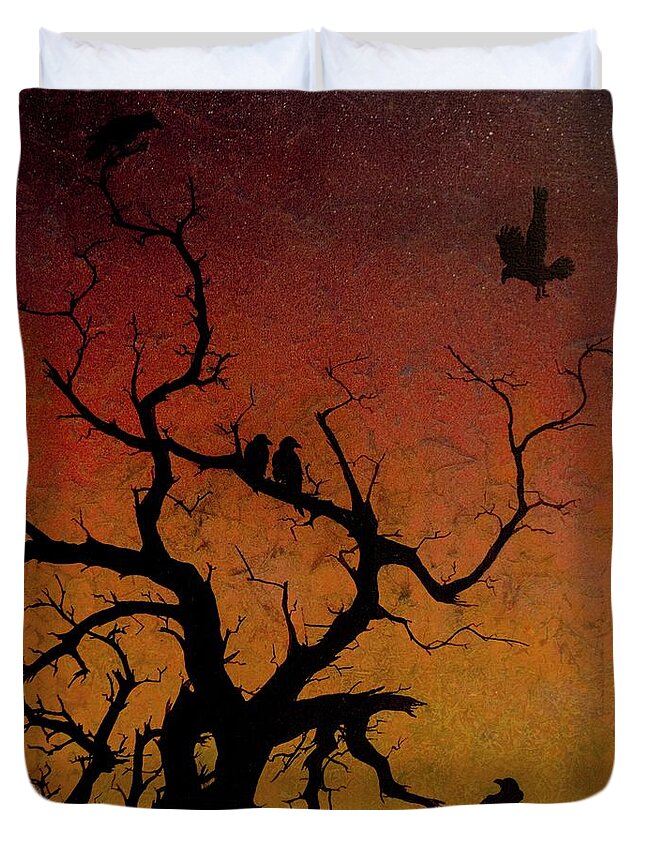 Ravens Duvet Cover featuring the painting Ravens Roost by Jack Malloch