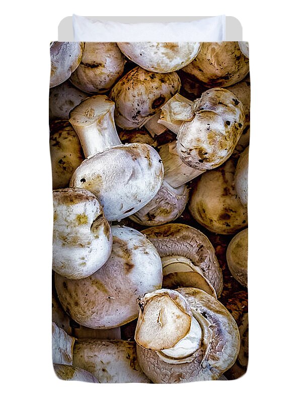Black Duvet Cover featuring the photograph Raw Mushrooms by Nick Zelinsky Jr