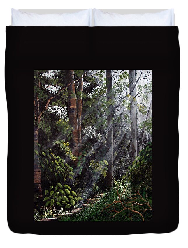 Forest Duvet Cover featuring the painting Rays by Gloria E Barreto-Rodriguez