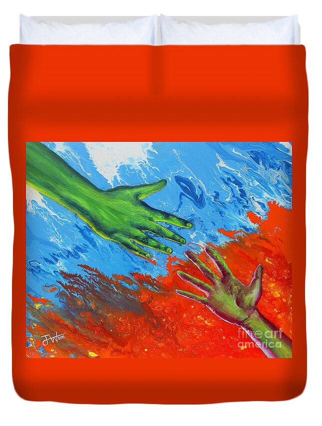 Hands Duvet Cover featuring the painting Reaching for Life by Jerome Wilson