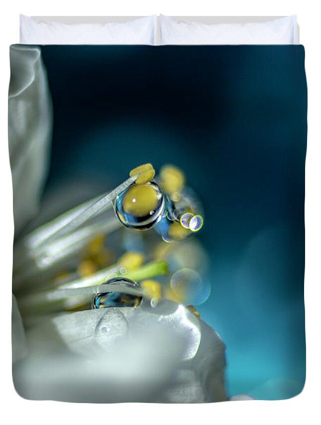 Macro Duvet Cover featuring the photograph Reaching into the Blue by Wolfgang Stocker