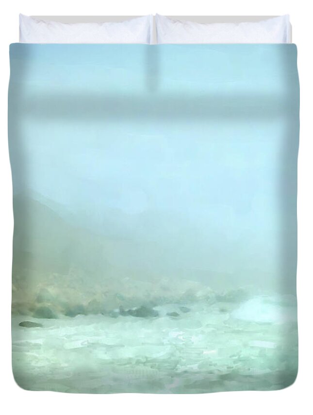 South Shore Beach Duvet Cover featuring the painting Reaching the Point at South Shore Beach Little Compton by Bill McEntee