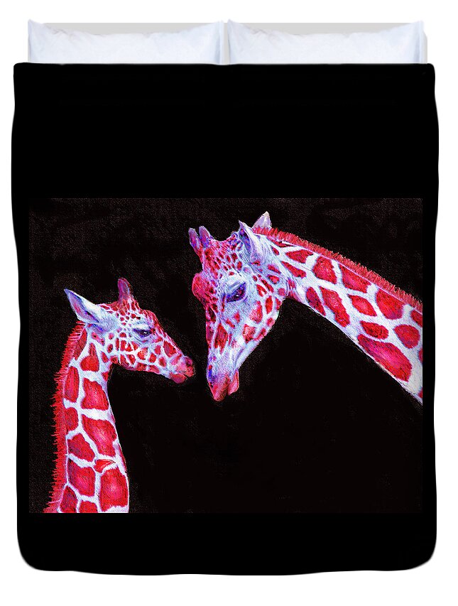 Jane Schnetlage Duvet Cover featuring the digital art Read And Black Giraffes by Jane Schnetlage