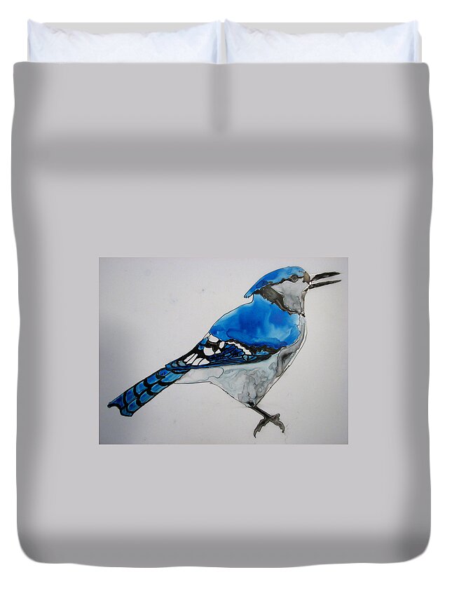 Birds Duvet Cover featuring the painting Ready Blue by Patricia Arroyo