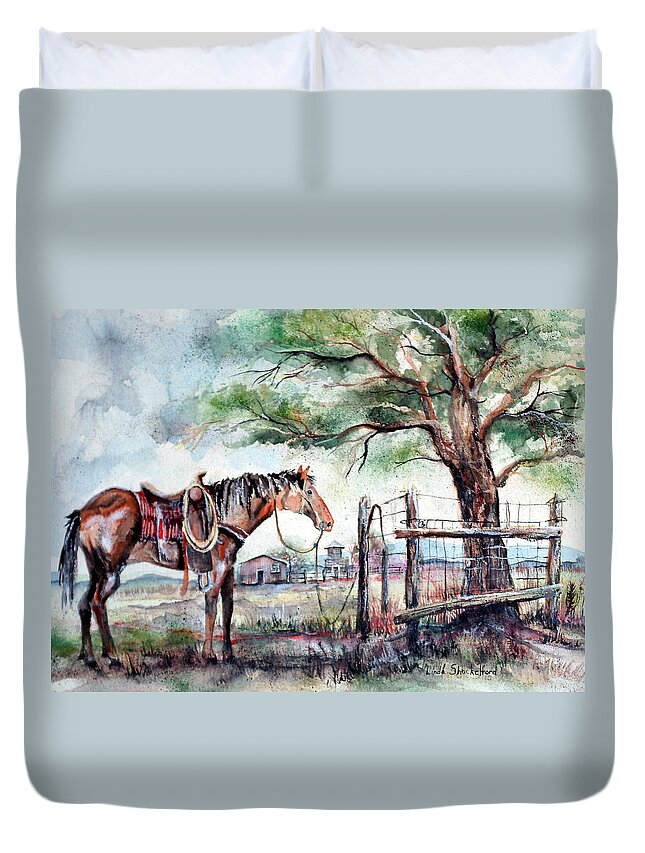 Horse Duvet Cover featuring the painting Ready by Linda Shackelford