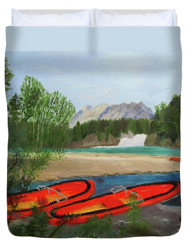 Landscape Duvet Cover featuring the painting Ready to Ride by Linda Feinberg